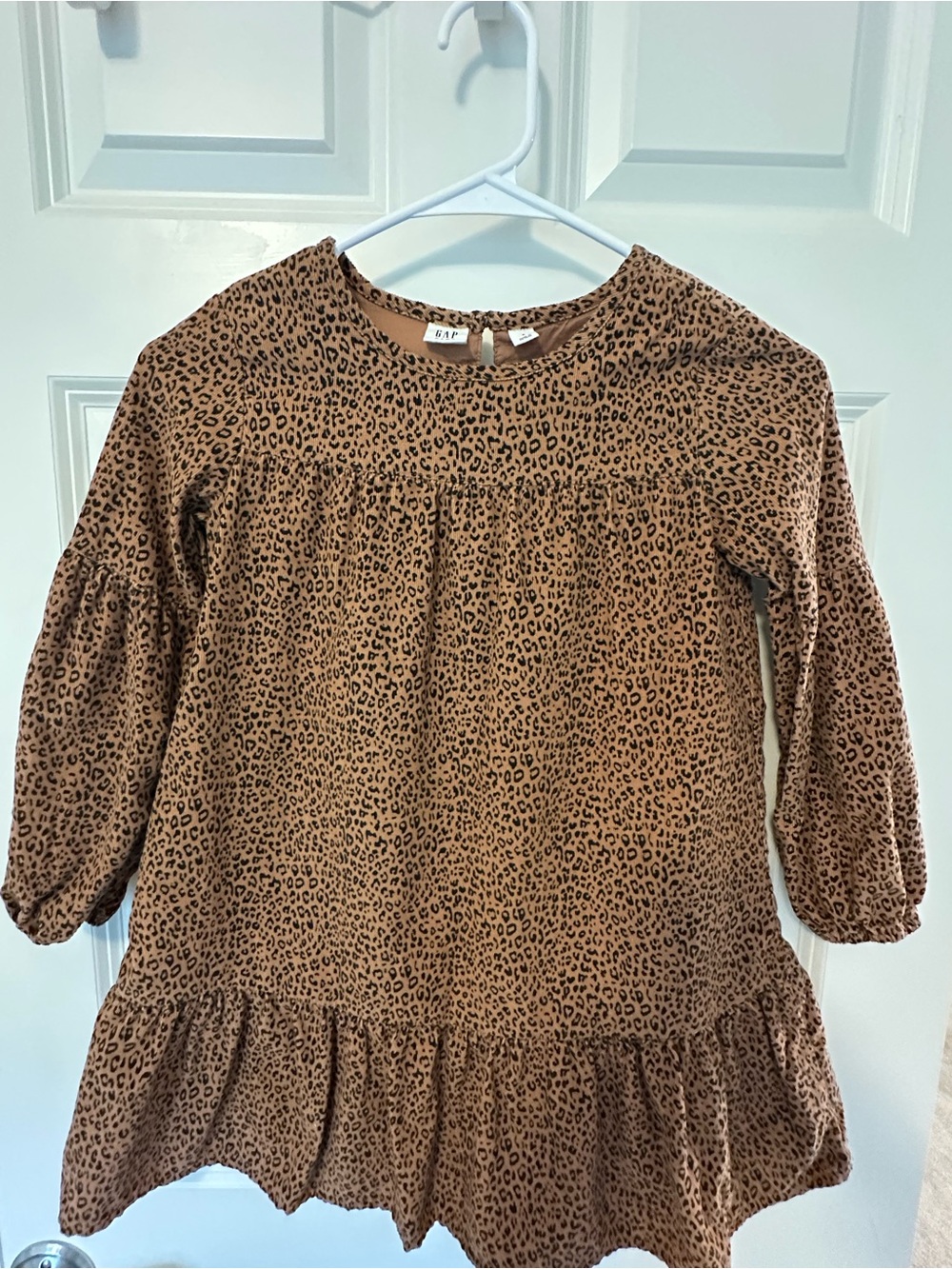 GAP Kids Tan and Black Leopard-Print Long Sleeve Ruffle Dress